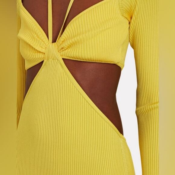 Cult Gaia Enzo‎ Strappy Cutout Knit Maxi Dress Size Large Ribbed Yellow - Picture 7 of 15